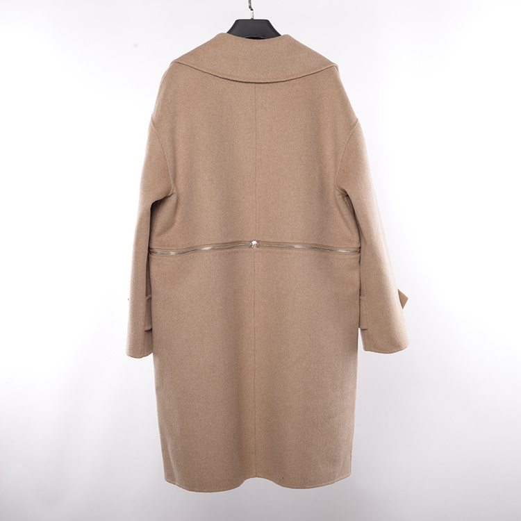 New Luxurious Wool Coat With Waist Zippered Top And Bottom Women Cashmere Wool Coat