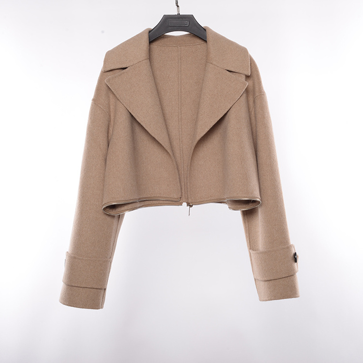 New Luxurious Wool Coat With Waist Zippered Top And Bottom Women Cashmere Wool Coat