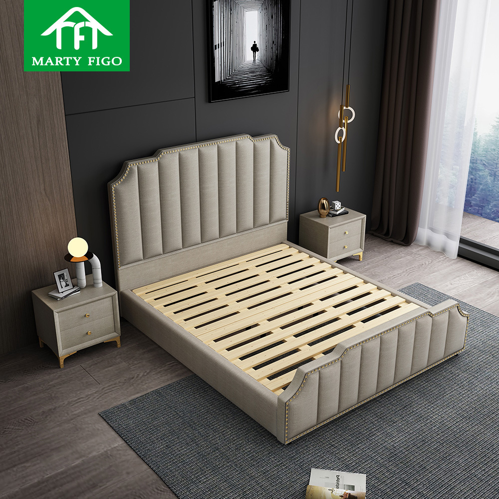 modern solid wood waterproof queen single size gas lift bed frame with upholstered headboard raised ottoman hostel hotel bed