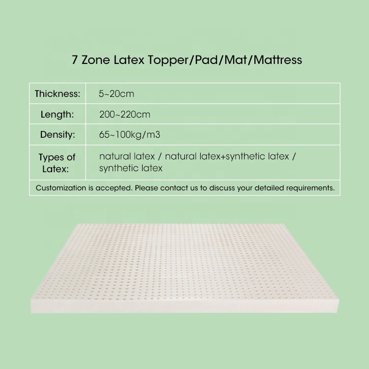 Breathable dunlop latex core mattress mat rubber pad bed foam topper orthopedic 7 zone organic thailand natural latex mattresses