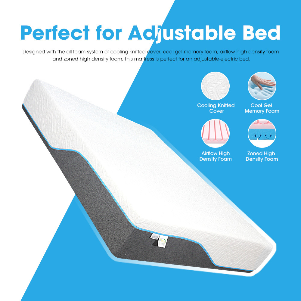 Hypo-allergenic orthopedic adjusted bed compressed removable cover latex TPE cooling gel memory foam rolled up mattress in a box