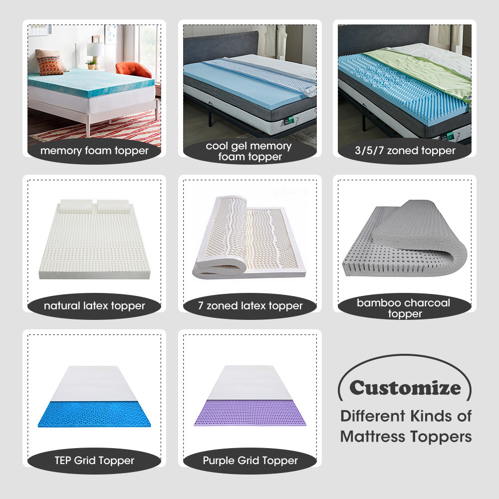 Factory customize TPE gel grid airflow rolled up pad 3 inch queen king size silicone cooling bed mattress topper