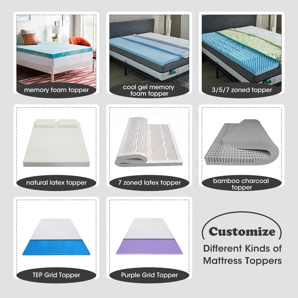 Factory OEM elastic TPE grid airflow rolled up pads king queen size silicone cooling bed gel memory foam mattress topper