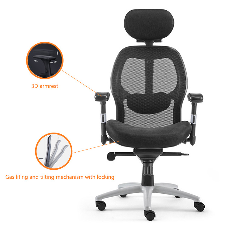 2021 Large Work Chair Cheap Ergonomic Chairs Mesh Office Chair Black from Guangzhou with 3D Armrest Office Furniture 360 Swivel