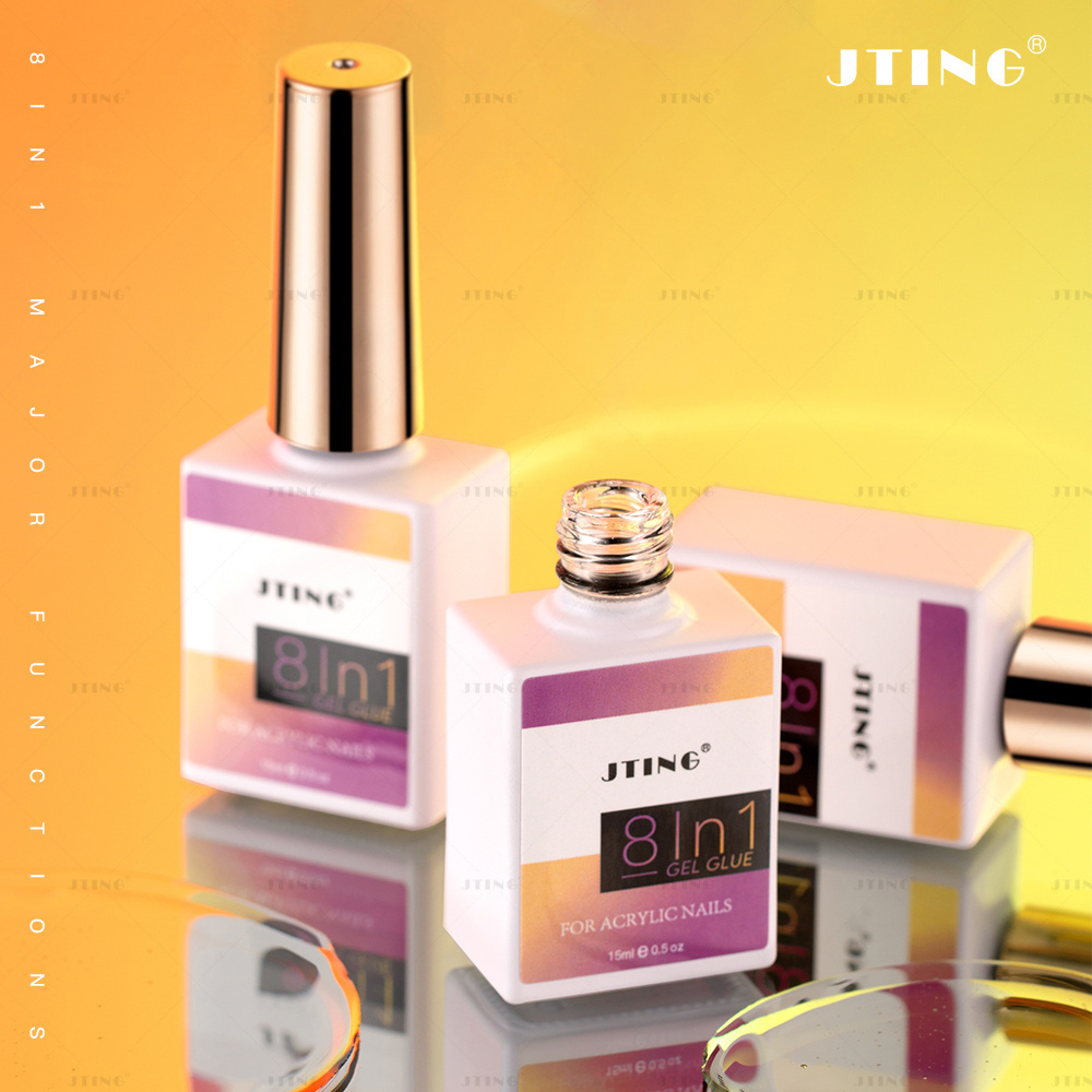 JTING Hot Popular 8IN1 Multi Function nail glue gel for Rhinestone nail hard top coat base gel Nail Blooming Mixing gel OEM ODM