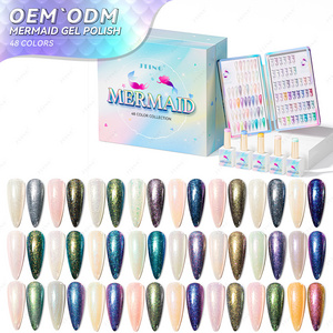 JTING New arrival Holographic Mermaid gel nail polish collection 48colors set box with unique bear color book OEM nail supplies