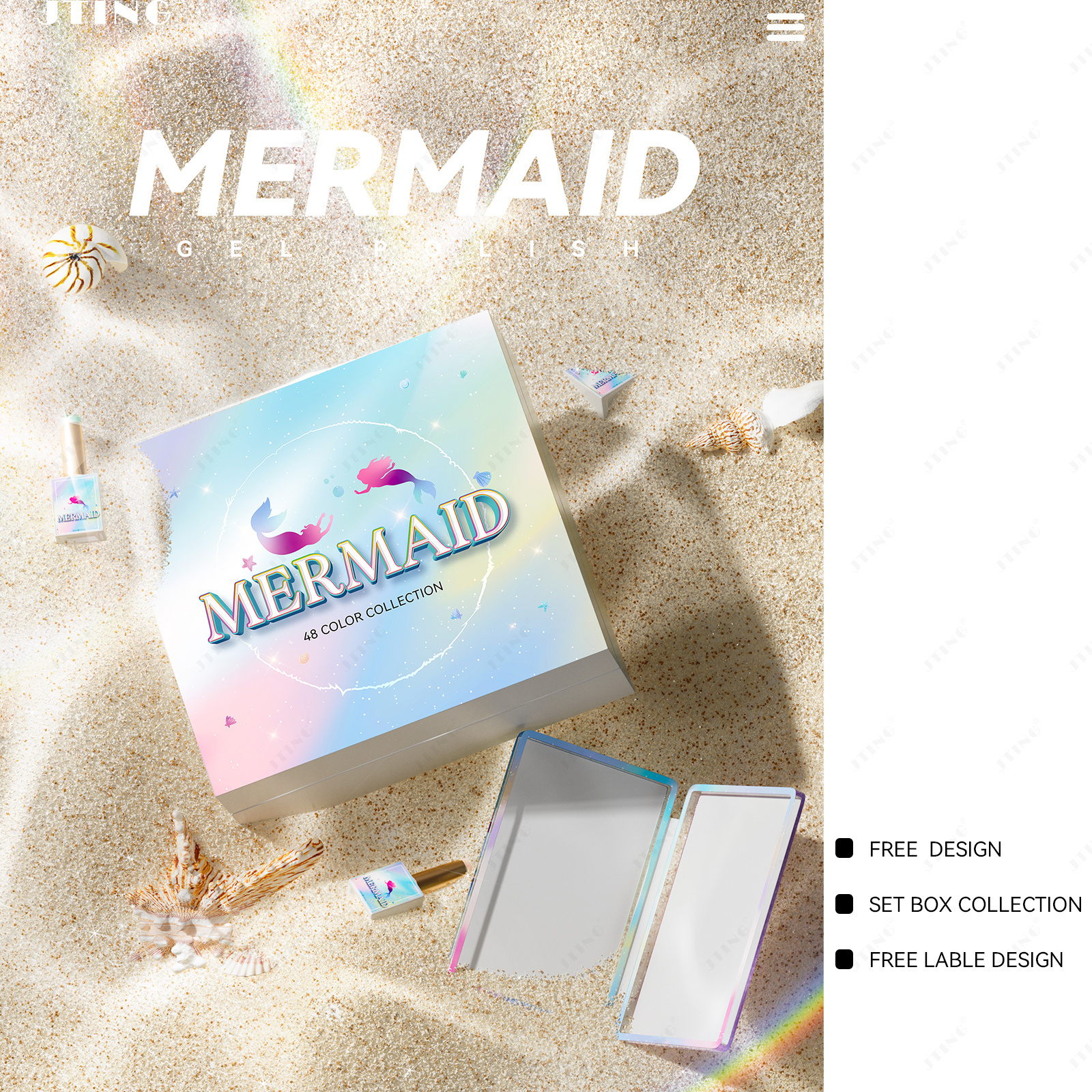 JTING New arrival Holographic Mermaid gel nail polish collection 48colors set box with unique bear color book OEM nail supplies