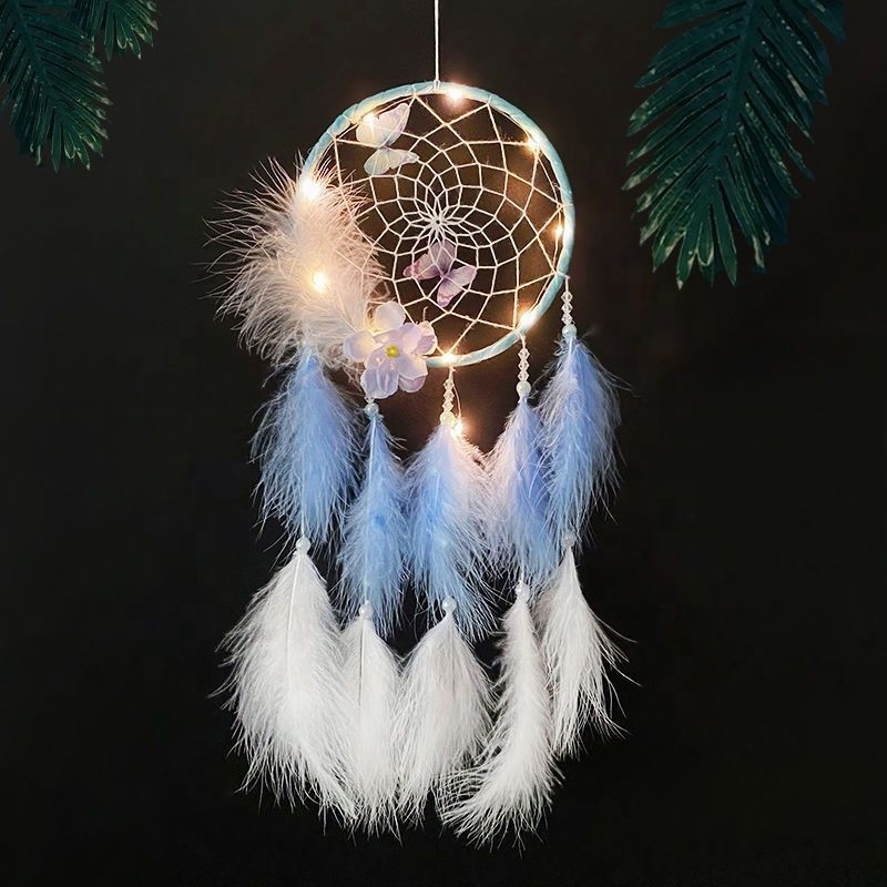 Wholesale Dream Catchers Rings, Room Nursery Decor for Girls Boys, Handmade Feather Wall Decor with LED Lights Dream Catcher