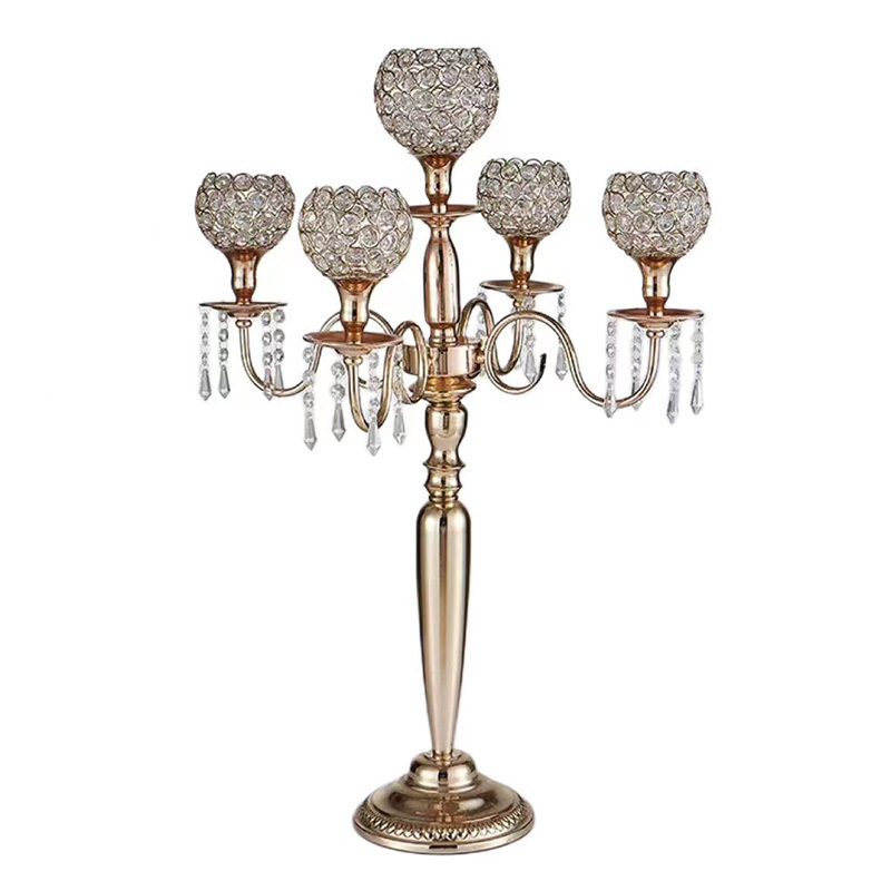 Gold Candle Holder Candelabra Holiday Home Decorative Crystal Centerpiece Candle Holder for Wedding Party Dinner