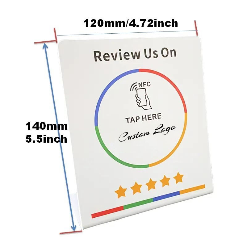 Custom Review acrylic table number qr code nfc display stand Printable Waterproof Table Display blank nfc table stand display