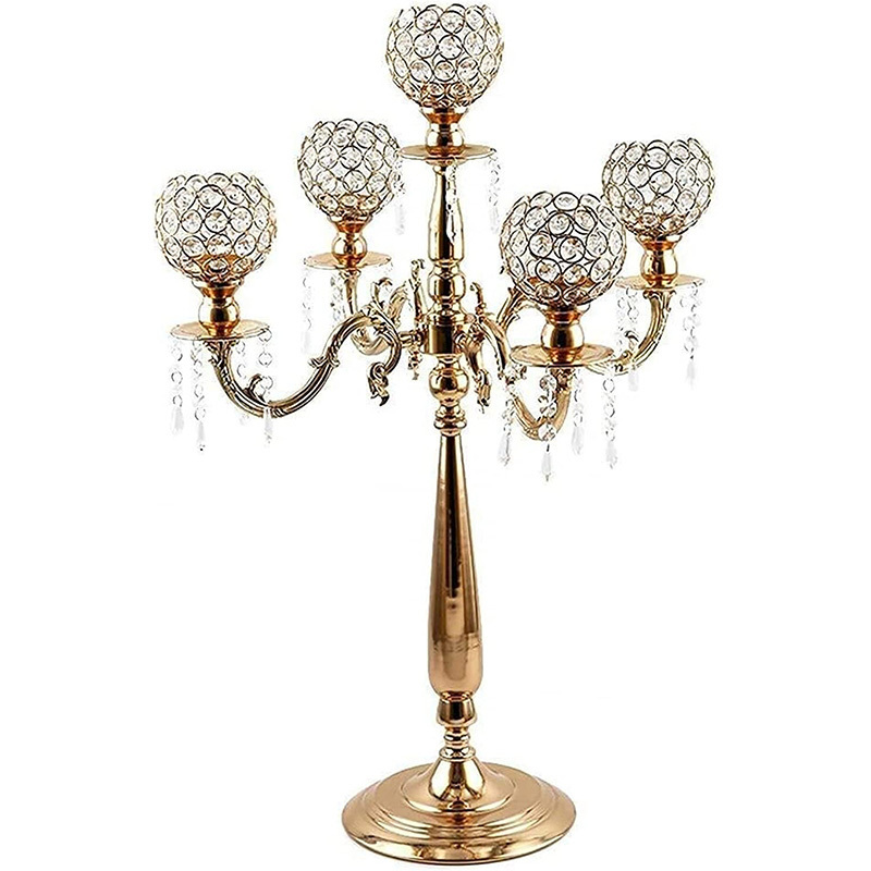 Gold Candle Holder Candelabra Holiday Home Decorative Crystal Centerpiece Candle Holder for Wedding Party Dinner