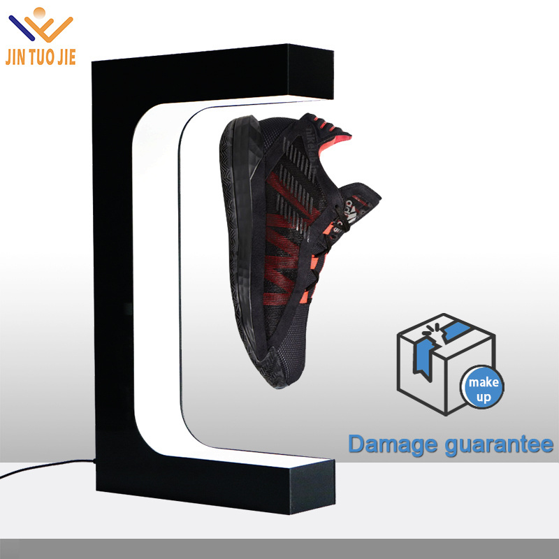 Hot selling acrylic magnetic floating display case box stands shelf for shoes with speaker LED light