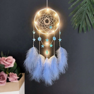 Wholesale Nice Dream Catchers,Ring room Nursery Decor for Girls Boys, Handmade Feather Wall Decor with LED Lights Dream Catcher