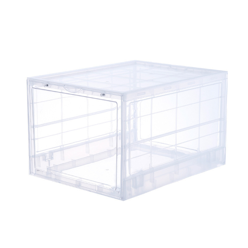 Rectangle DIY Stacking Foldable Tidy Display Shoe Container Transparent Portable Drop Front Organizer Sneaker Box Storage