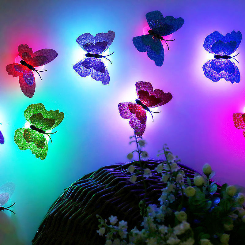 3d LED decorations crystal butterfly,Wedding Glow simulation butterfly wall paste fridge 3d Butterfly Wall Stickers