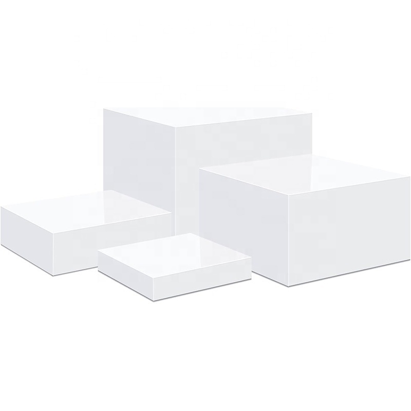 White acrylic cube riser 5 sided acrylic nesting risers Figures Jewelry Food nesting risers dessert buffet display stand