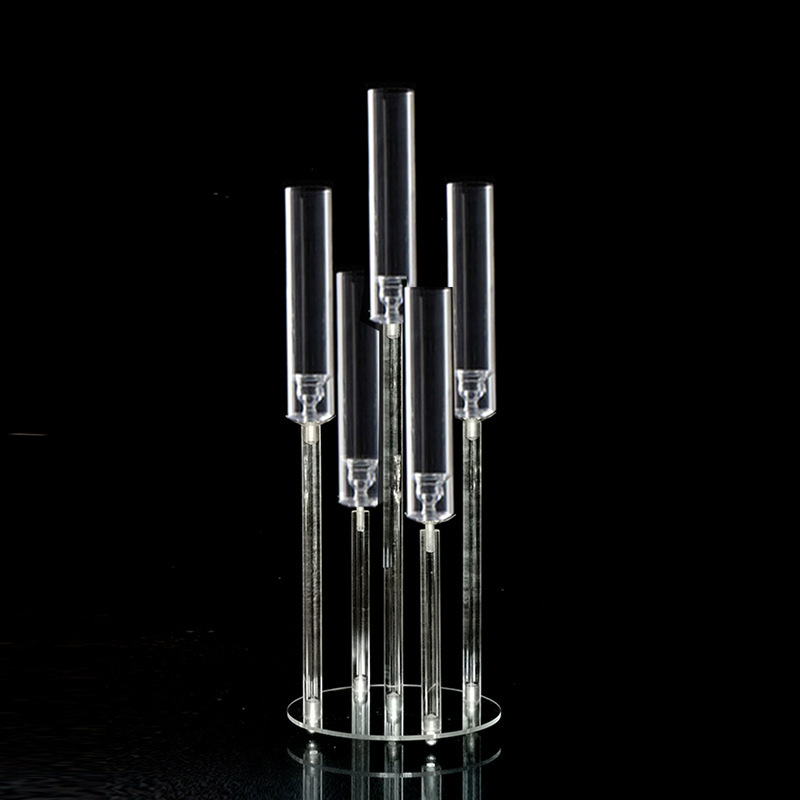 Cluster Pillar Votive Round Candle Holder Modern Clear Acrylic Candelabra Centerpieces 5 Arm acrylic with LED Candles