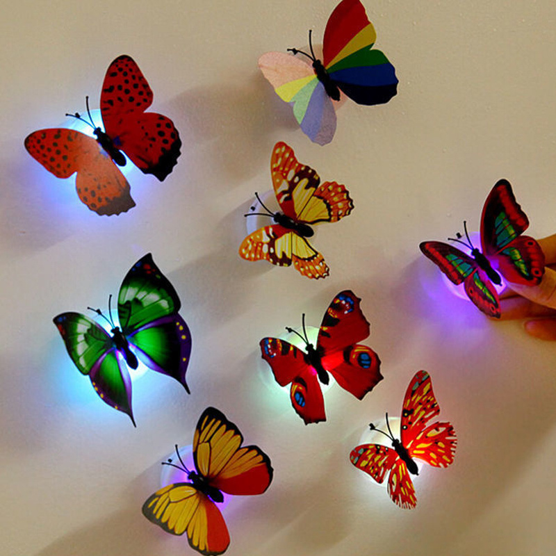 3d LED decorations crystal butterfly,Wedding Glow simulation butterfly wall paste fridge 3d Butterfly Wall Stickers