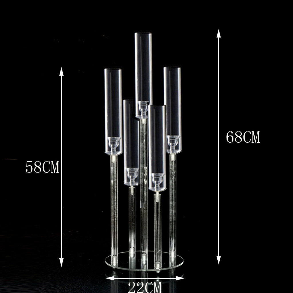 Cluster Pillar Votive Round Candle Holder Modern Clear Acrylic Candelabra Centerpieces 5 Arm acrylic with LED Candles