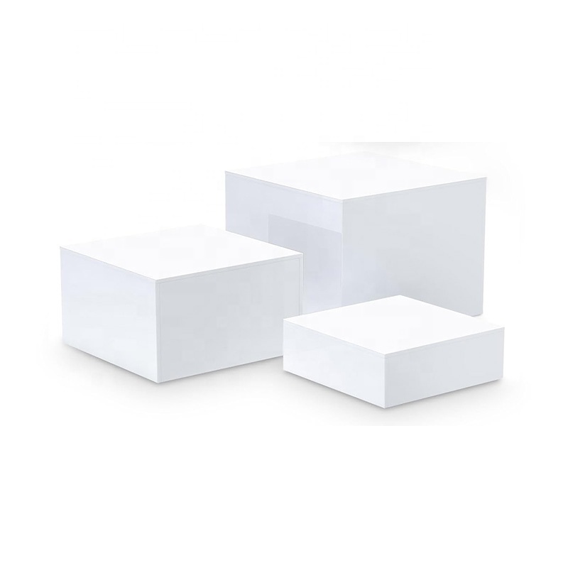 White acrylic cube riser 5 sided acrylic nesting risers Figures Jewelry Food nesting risers dessert buffet display stand