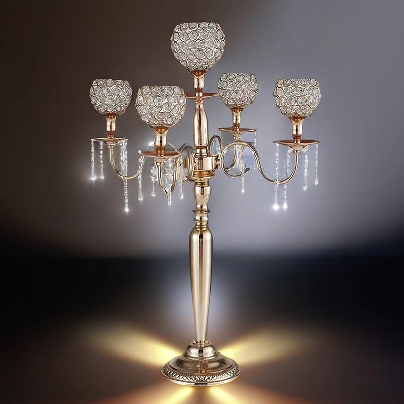 Gold Candle Holder Candelabra Holiday Home Decorative Crystal Centerpiece Candle Holder for Wedding Party Dinner