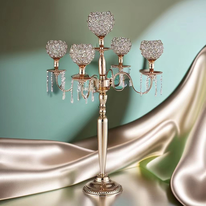 Gold Candle Holder Candelabra Holiday Home Decorative Crystal Centerpiece Candle Holder for Wedding Party Dinner