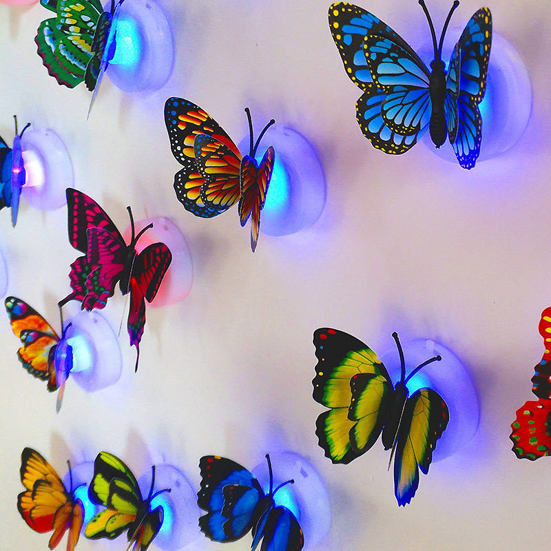 3d LED decorations crystal butterfly,Wedding Glow simulation butterfly wall paste fridge 3d Butterfly Wall Stickers