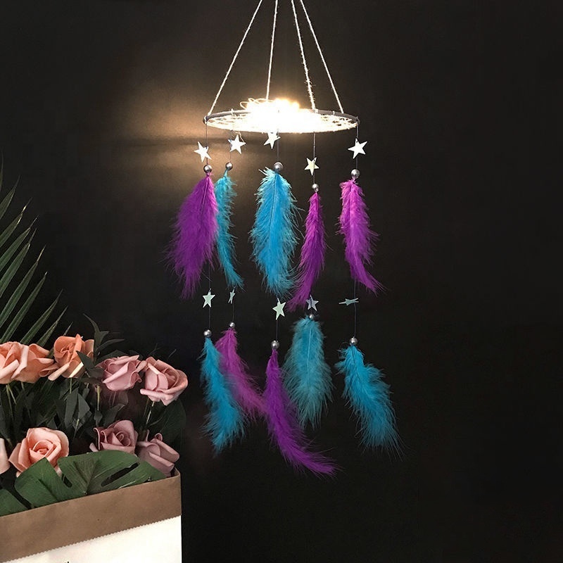 Wholesale Dream Catchers Rings, Room Nursery Decor for Girls Boys, Handmade Feather Wall Decor with LED Lights Dream Catcher