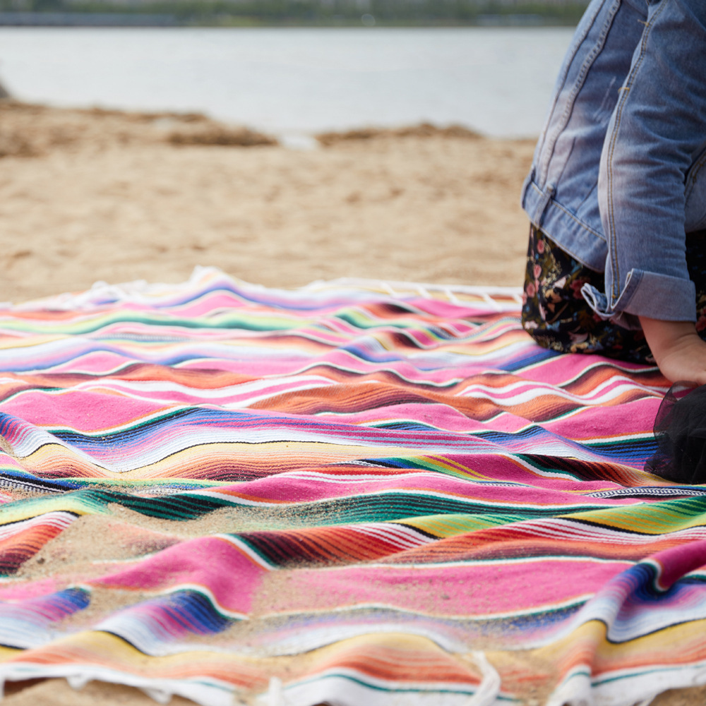 Custom Made Travel Stripe Blanket Beach Towel Soft Cotton Mexican Throw Blanket