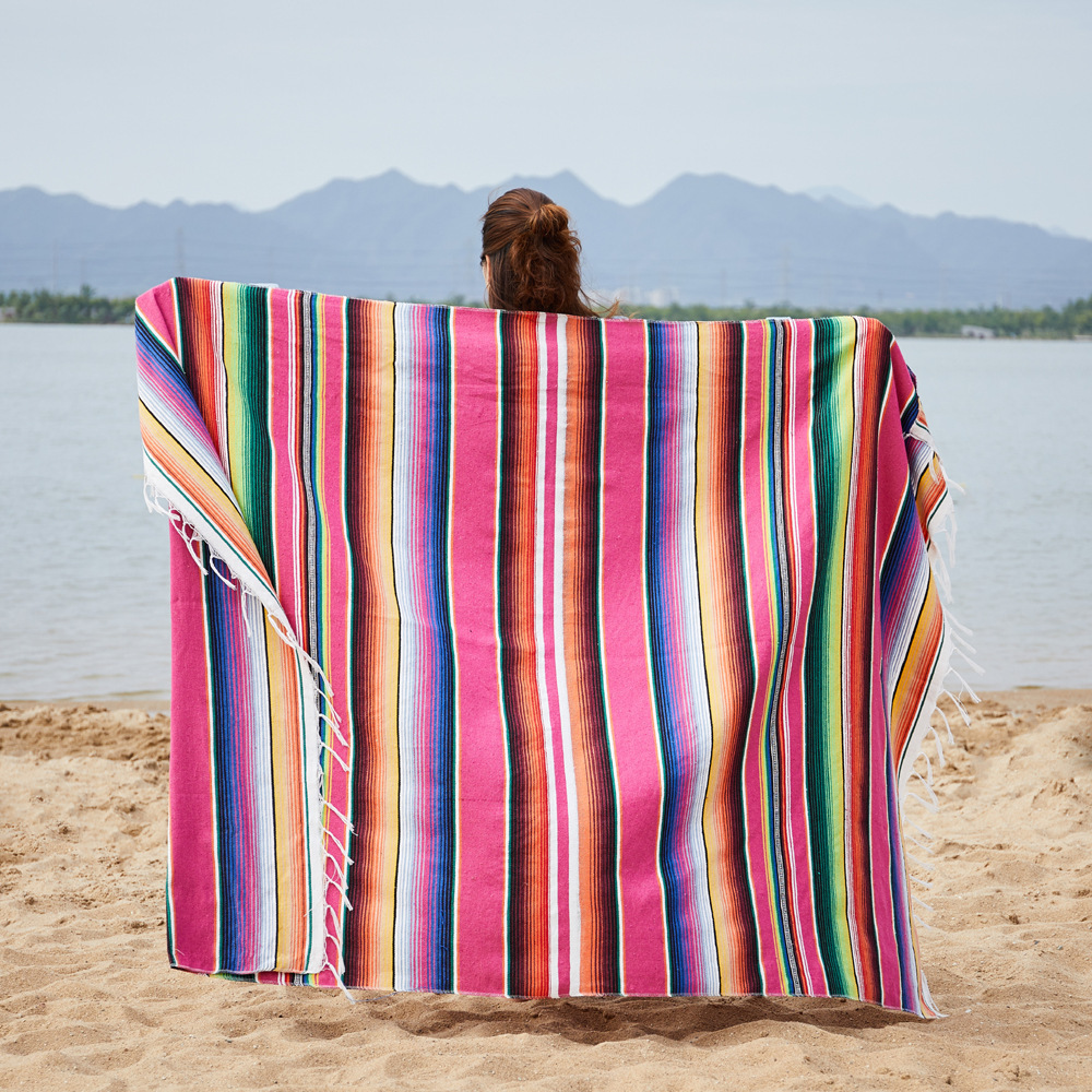 Custom Made Travel Stripe Blanket Beach Towel Soft Cotton Mexican Throw Blanket