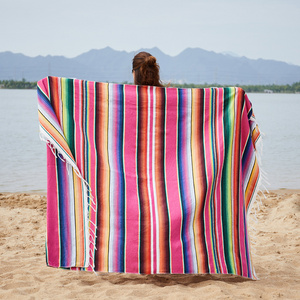 Custom Made Travel Stripe Blanket Beach Towel Soft Cotton Mexican Throw Blanket