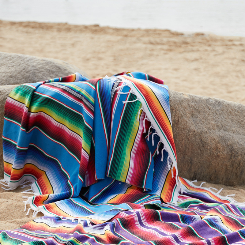 Custom Made Travel Stripe Blanket Beach Towel Soft Cotton Mexican Throw Blanket