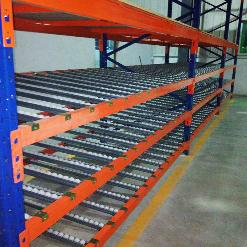 Flow-through rack foods storage shelf with wheel for warehouse heavy rack gravity rack