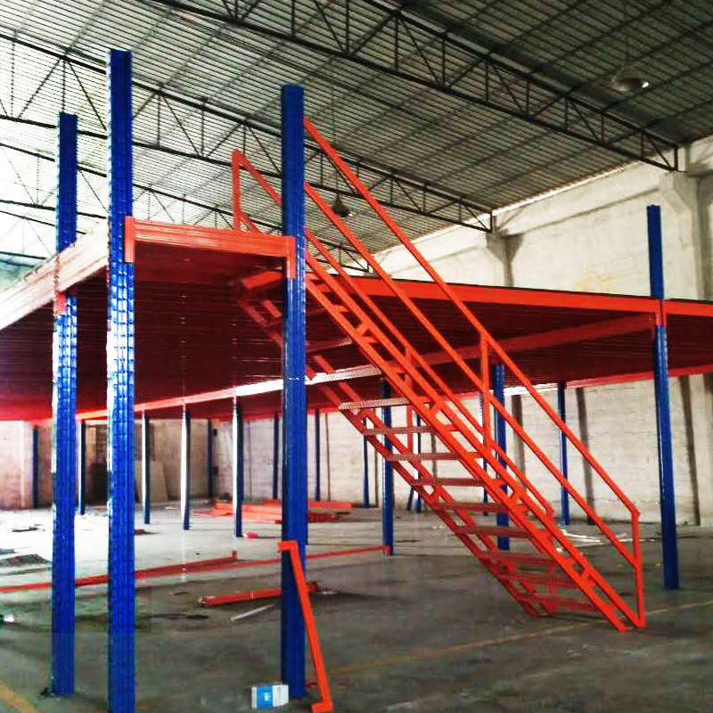 Attic warehouse storage shelfes with m ti tier mezzanine floor panels