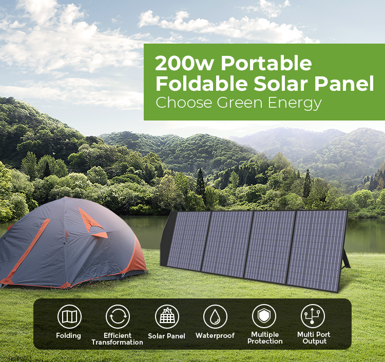 Portable Folding Mono Solar Charger 200W Foldable Solar Panel with 2 USB Outputs for 12v Power Station