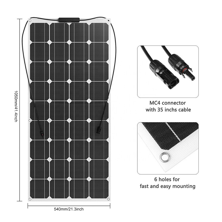 Mono PV Panel 100w 200w 250w 300w 400w 500w ETFE Semi Flexible Solar Panels with CE ROHS FCC PSE