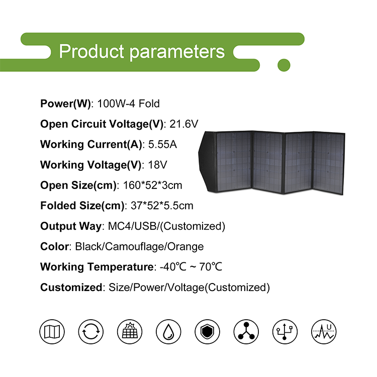 High-Efficiency Module Continuous Power Supply Monocrystalline 100W 18V Portable Power Solar Panel For Charger for RV Battery