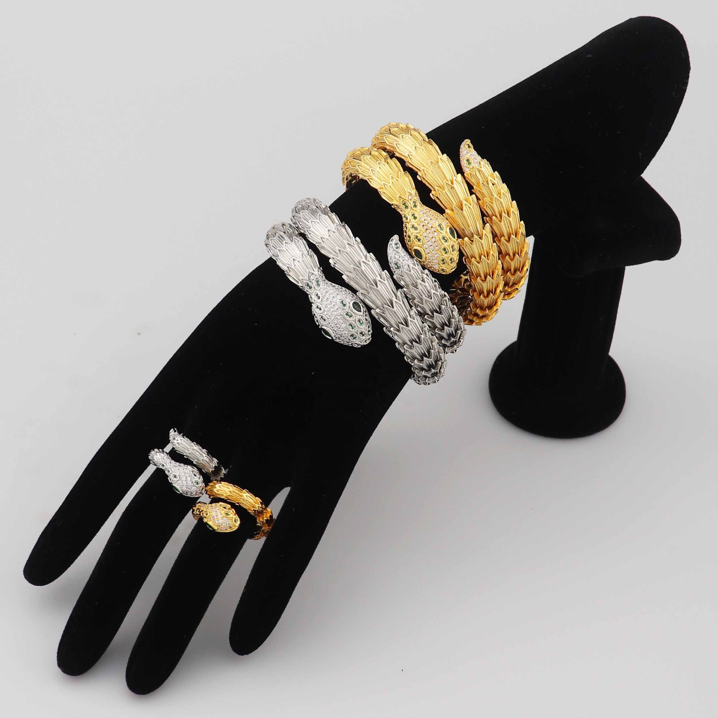 Luxury fashion jewelry bangles brand snake shape brass bangle jewelry plated Rhodium and 18k golden bracelets jewelry