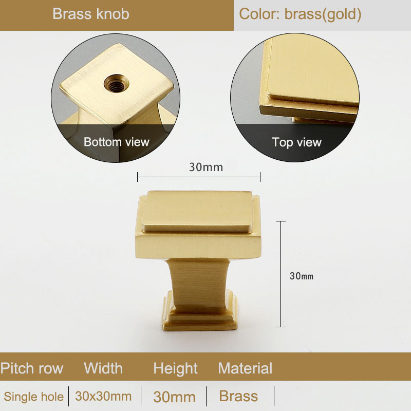 Square Brushed Solid Brass Single Hole Gold Bronze Antique Brass Black color Cabinet Hardware Pull Push Handle Knob