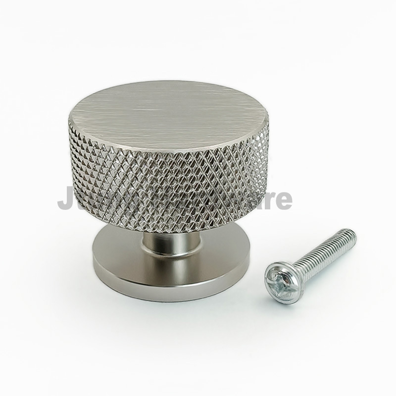 Custom Design Metal CNC Machined Aluminum Silver Polishing Chrome Knurled Cabinet Knob Cylinder Knurled Knob