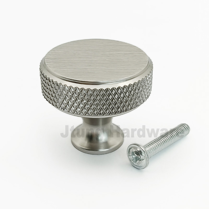 Custom Design Metal CNC Machined Aluminum Silver Polishing Chrome Knurled Cabinet Knob Cylinder Knurled Knob