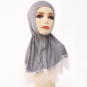 jersey Lace hijabs Muslim Solid turban palestinian keffiyeh spring Ethnic scarf for women accessories