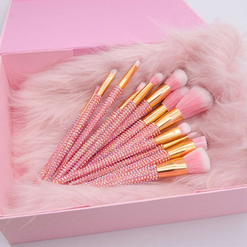 Private Label 12 Sets Bling Makeup Brush Rhinestone Makeup Brush Set Up Tools High Quality 12-piece Set Diamond Makeup Brush