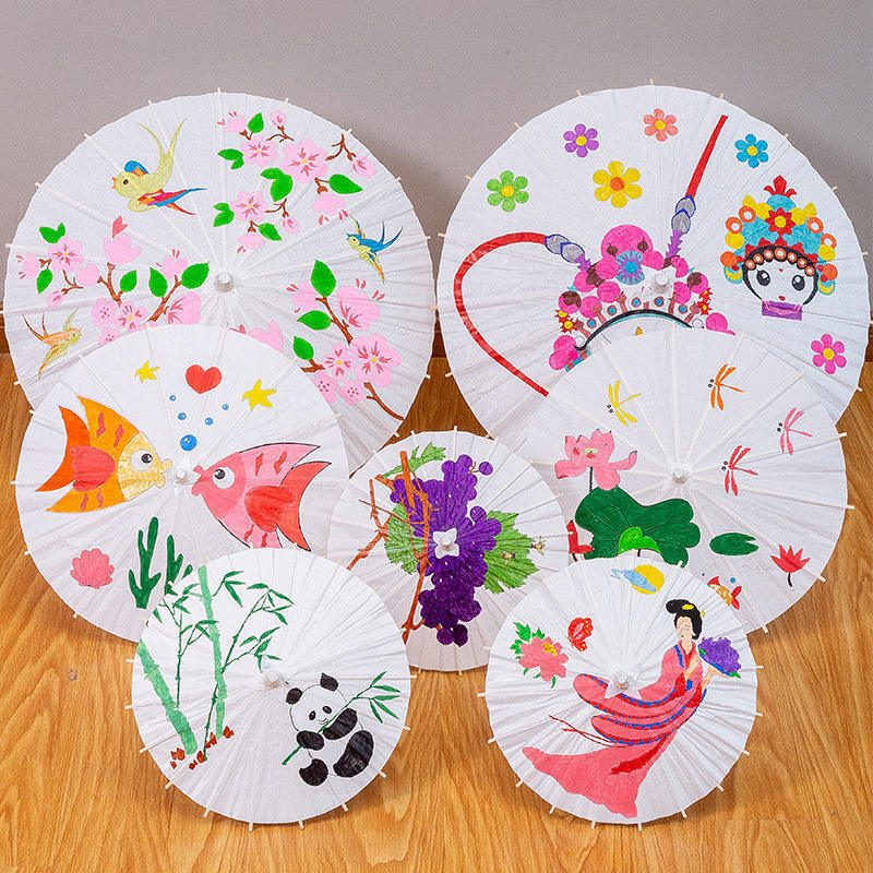 LLX904 White Bamboo Paper Umbrella Painting Diy Children Toy Handicraft Kids Kindergarten School Educational Drawing Umbrella