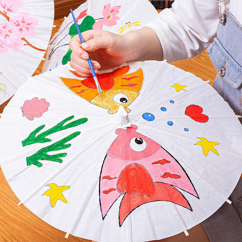 LLX904 White Bamboo Paper Umbrella Painting Diy Children Toy Handicraft Kids Kindergarten School Educational Drawing Umbrella