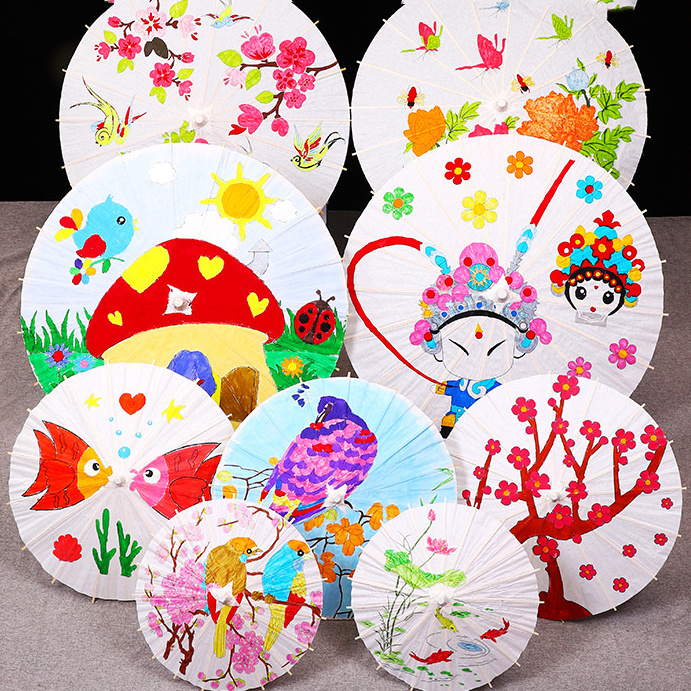 LLX904 White Bamboo Paper Umbrella Painting Diy Children Toy Handicraft Kids Kindergarten School Educational Drawing Umbrella