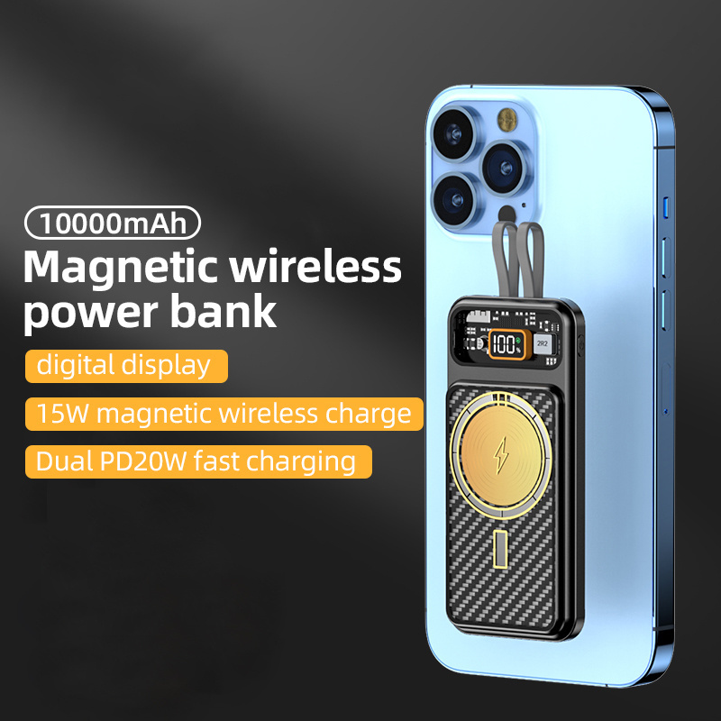 Magnetic wireless charging transparent power bank 22.5W PD+15W 10000mAh with digital display power bank