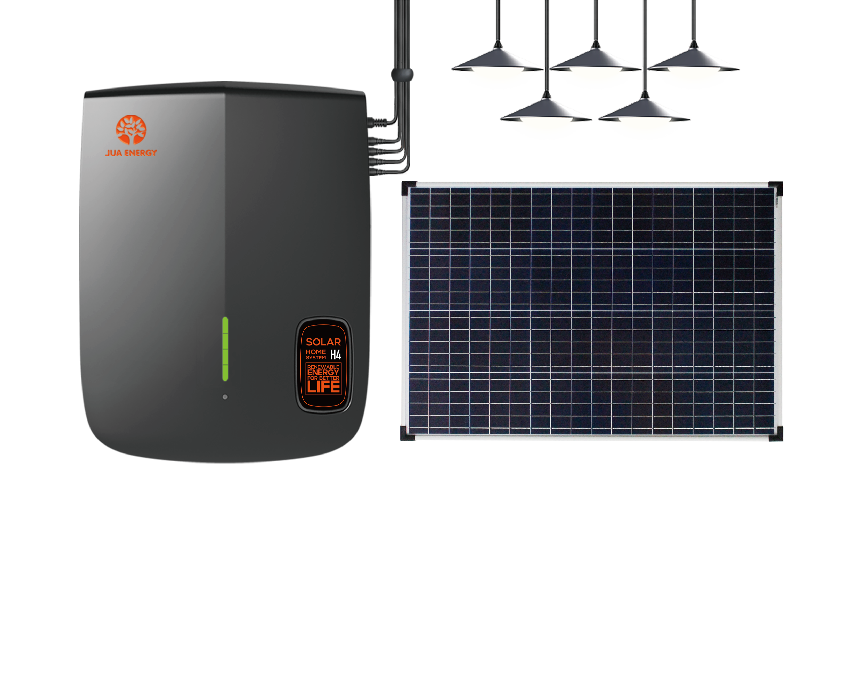 JUA Energy 60W PV Solar Panel Kit 150Wh LFP UPS Backup Power Solar Home Lighting System for Lamps TV Fan