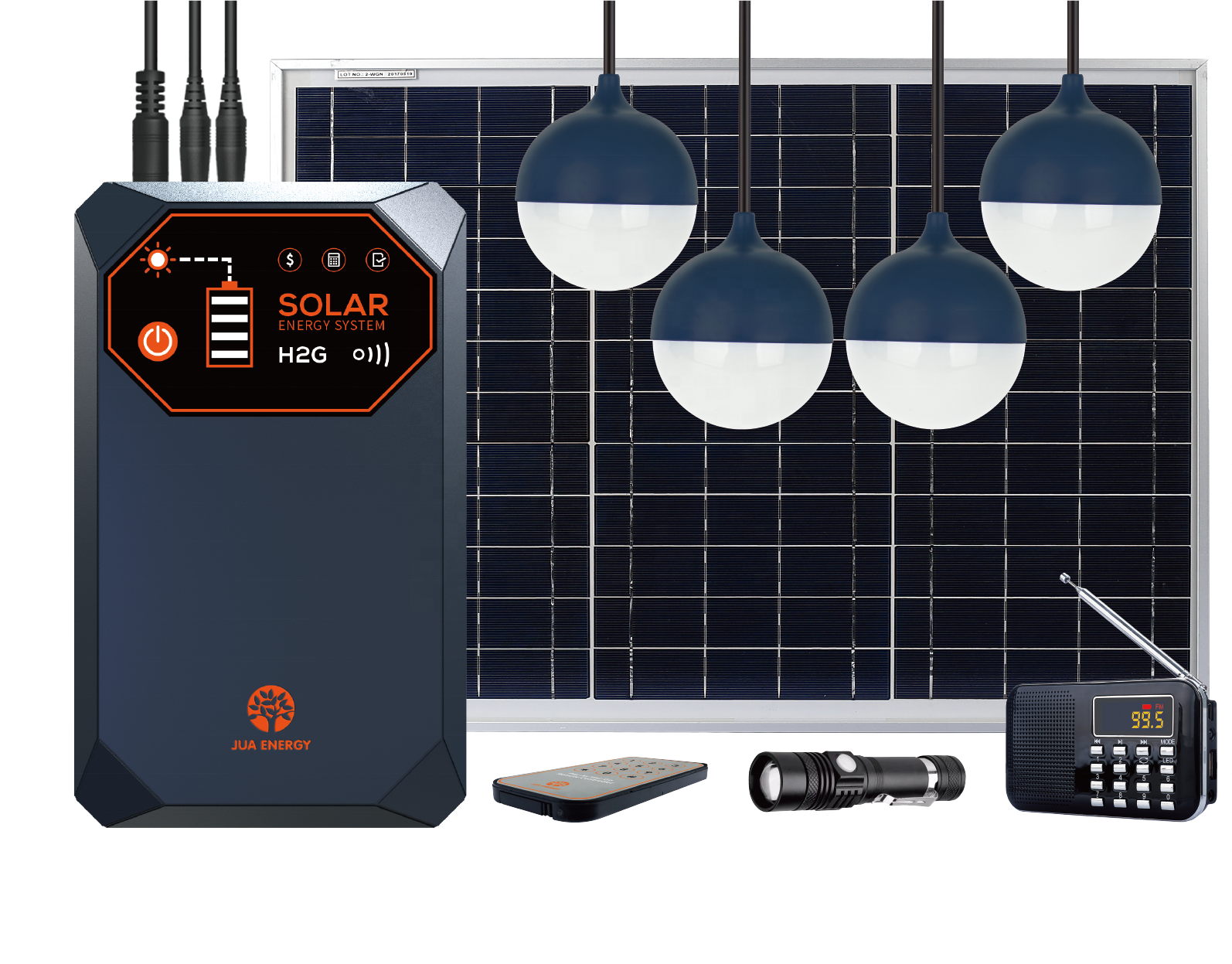 JUA Energy Pay As You Go Solar Home System  Mini Portable Solar Power Light kits  with 4 LED Lights and Radio for Africa Rural