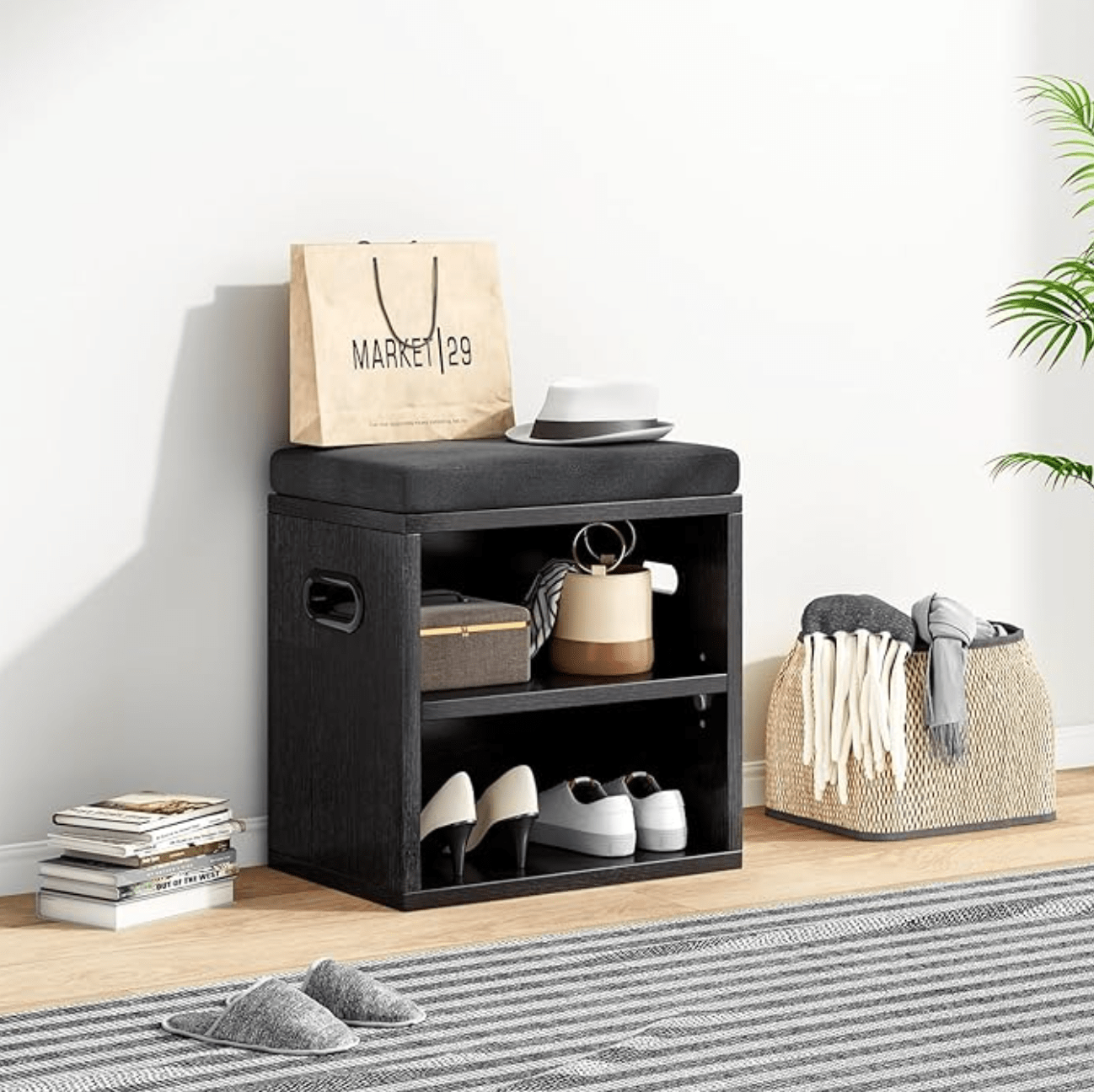 Home Black Storage Indoor Furniture Rack Shoe bench